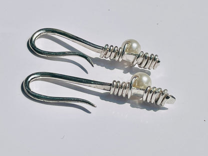 Earrings, Studs, Silver Earrings, Pearl Earrings, Wire Hoop Earrings, Gemstone Earrings, Silver Hoop Earrings, 925 Silver Handmade Earrings