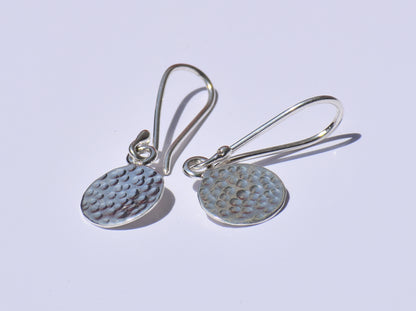 Silver Dangled Earrings, Hammered Circle Earrings, Ear Wire Closure Earrings, Handcrafted Earrings, Women Accessories, Fancy Hanging Jewelry