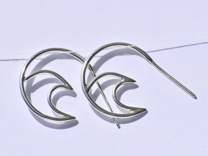 Silver Wave Earrings, Ear Spike Earrings, Handmade Earrings, 925 Sterling Silver Earrings, Surfers Earrings, Boho Earrings, GIft For Women
