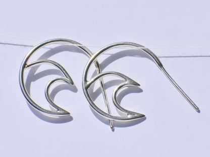Silver Wave Earrings, Ear Spike Earrings, Handmade Earrings, 925 Sterling Silver Earrings, Surfers Earrings, Boho Earrings, GIft For Women