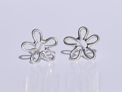 Silver Flower Earrings, Silver Wire Earring, 925 Silver Studs Earrings, Handmade Jewelry, Minimalist Jewelry, Women Accessories, Silver Gift