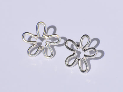 Silver Flower Earrings, Silver Wire Earring, 925 Silver Studs Earrings, Handmade Jewelry, Minimalist Jewelry, Women Accessories, Silver Gift