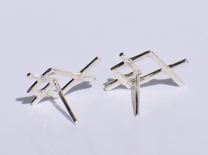Silver Studs Earrings, Silver Avant Garde Style Earrings, Push Back Closure Earrings, Modern Earrings, Silver Studs, Wedding Gift, Gift Her
