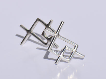 Silver Studs Earrings, Silver Avant Garde Style Earrings, Push Back Closure Earrings, Modern Earrings, Silver Studs, Wedding Gift, Gift Her