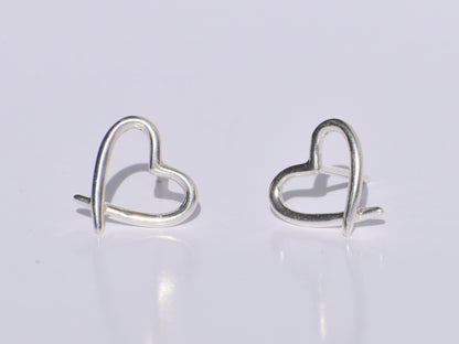 Silver Heart Studs Earrings, Hollow Heart Studs Earrings, Handmade Jewelry, 925 Sterling Silver Jewelry, Easter's Gift, Valentine's Day Gift