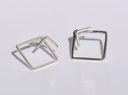 Silver Geometric Studs Earrings, Handmade Jewelry, 925 Sterling Silver, Party Wear Earrings, Customised Earrings, Women Jewelry, Square Stud