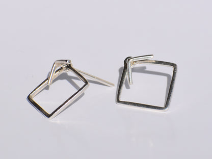 Silver Geometric Studs Earrings, Handmade Jewelry, 925 Sterling Silver, Party Wear Earrings, Customised Earrings, Women Jewelry, Square Stud