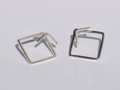 Silver Geometric Studs Earrings, Handmade Jewelry, 925 Sterling Silver, Party Wear Earrings, Customised Earrings, Women Jewelry, Square Stud