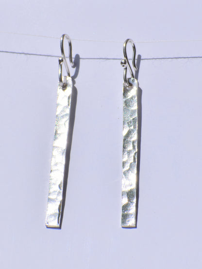 Silver Dangled Earrings, Hammered Bar Earrings, Sterling Silver Earrings, Parallel Bar Earrings, Silver Jewelry, Anniversary Gift, Gift Item