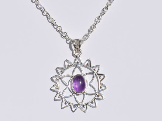 Amethyst Pendant, 925 Sterling Silver Pendant, Handmade Necklace, Oval Stone Necklace, Healing Stone, Purple Stone Jewelry, Women Accessory