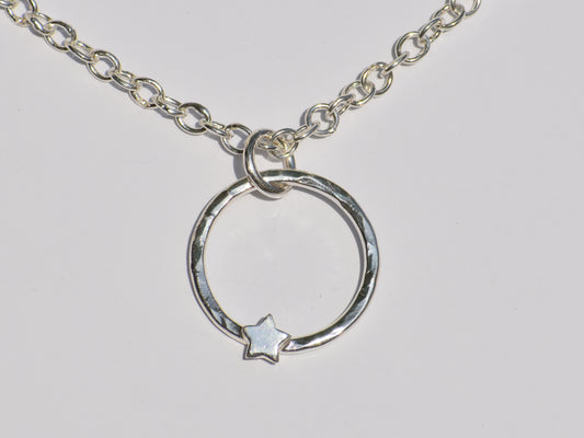 Hollow Circle Ring Necklace, Star On Ring Necklace, Open Round Circle Necklace, Handmade Jewelry, Women Accessories, Silver Necklace For Her