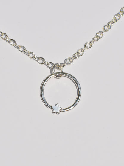 Hollow Circle Ring Necklace, Star On Ring Necklace, Open Round Circle Necklace, Handmade Jewelry, Women Accessories, Silver Necklace For Her