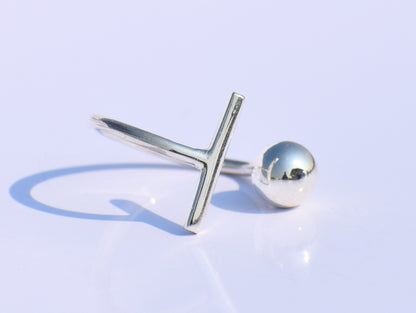 Silver Ball Ring, Silver Bar Ring, Solid Ball Ring, 925 Silver Jewelry, Handmade Ring, Anniversary Ring, Midi Ring, Promise Ring, Open Ring