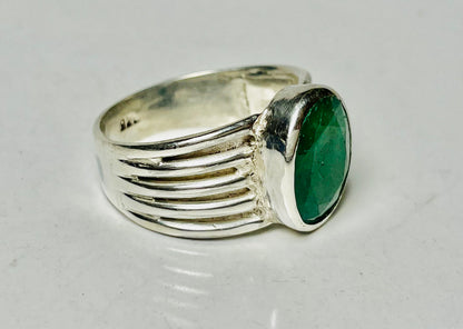 Emerald Ring, May Birthstone Ring, Solitaire Stone Ring, Sterling Silver Ring, Natural Gemstone Ring, 925 Silver Emerald Ring, Oval Emerald