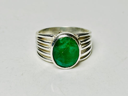 Emerald Ring, May Birthstone Ring, Solitaire Stone Ring, Sterling Silver Ring, Natural Gemstone Ring, 925 Silver Emerald Ring, Oval Emerald