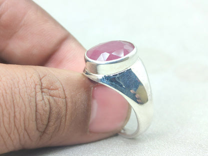 Ruby Ring, Oval Ruby Gemstone, Pink Gemstone Ring, Faceted Gemstone Ring, Handmade Ring, 925 Sterling Silver Ring, Dainty Ring, Gift For Her