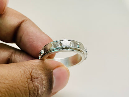 Star Spinner Ring, Silver Band Ring, Silver Star Ring, Handmade Ring, Meditation Ring, Chunky Ring, Fidget Ring, Anniversary Gift For Her