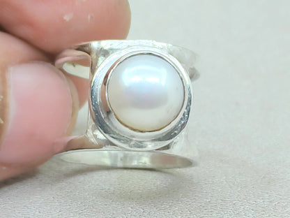 Pearl Band Ring, 925 Sterling Silver Ring, Handmade Ring, Fresh Water Pearl Ring, Handmade Ring, Zodiac Ring, Unisex Ring, Birthstone Ring