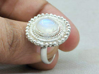 Moonstone Ring, 925 Silver Ring, Handmade Ring, Oval Moonstone Ring, Birthstone Ring, Statement Ring, Blue Fire Moonstone Ring, Wedding Ring