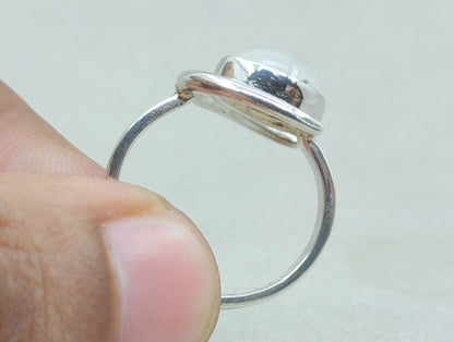 Natural Moonstone Ring, Crescent Moon Ring, Sterling Silver Ring, Handmade Ring, June Birthstone, Round Moonstone, Rainbow Moonstone Jewelry