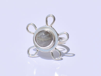Labradorite Ring, Round Labradorite Ring, Flower Design Ring, Zodiac Ring, Healing Gemstone, Boho Ring, Anniversary Gift, 925 Silver Jewelry